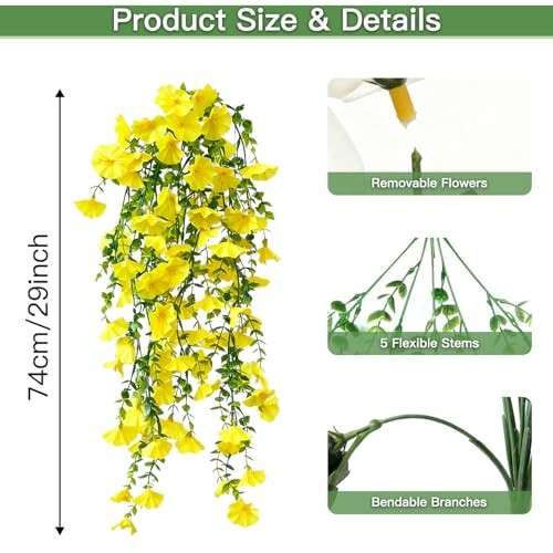 Artificial Flowers for Outdoors Fake Morning Glory Hanging Flower 2 Pcs Yellow gallery