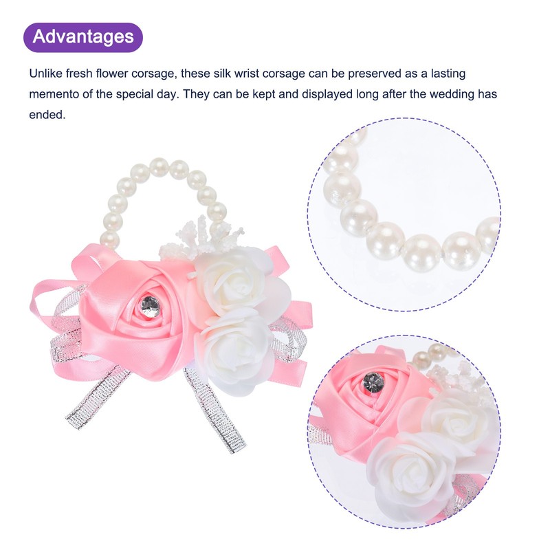 Wrist Corsage Artificial Flower Bracelets Pack of 4 Rose Wrist Pink gallery