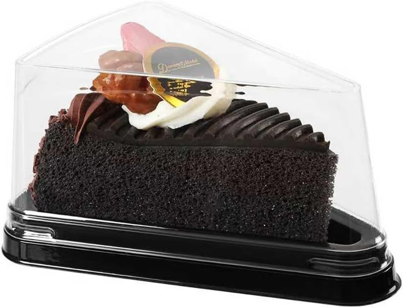 50 Pcs Plastic Cake Slice Containers with Black Base, Clear Triangle Cake Slice