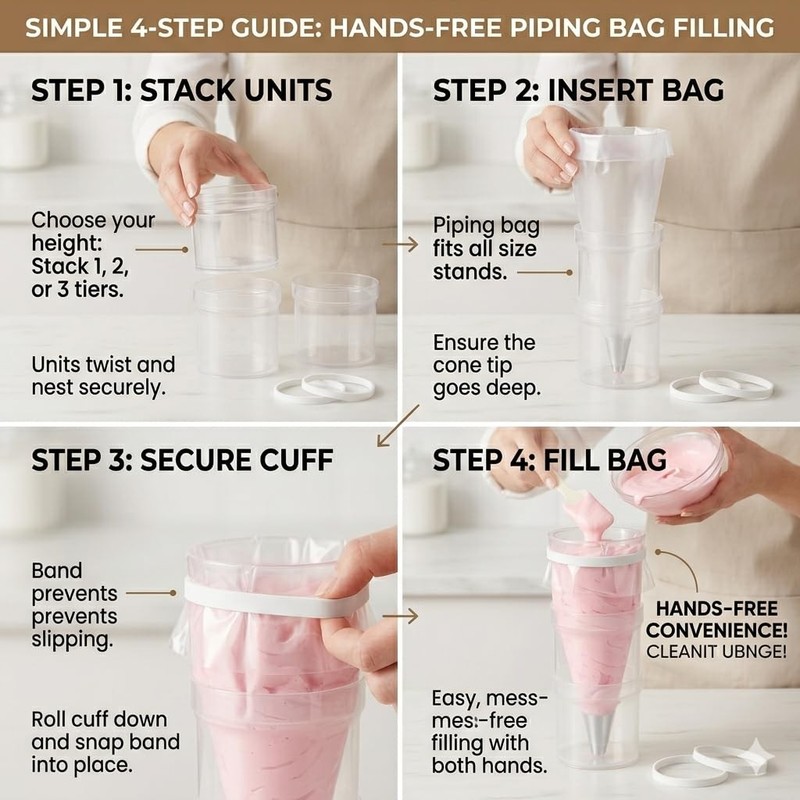 Stackable Piping Bag Holder Stand - Height Adjustable Cake Decorating Tools f... gallery