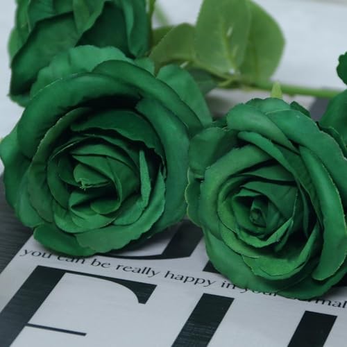12 Pack Roses Artificial Flowers with Stems Silk Roses for Vase Fake Green gallery