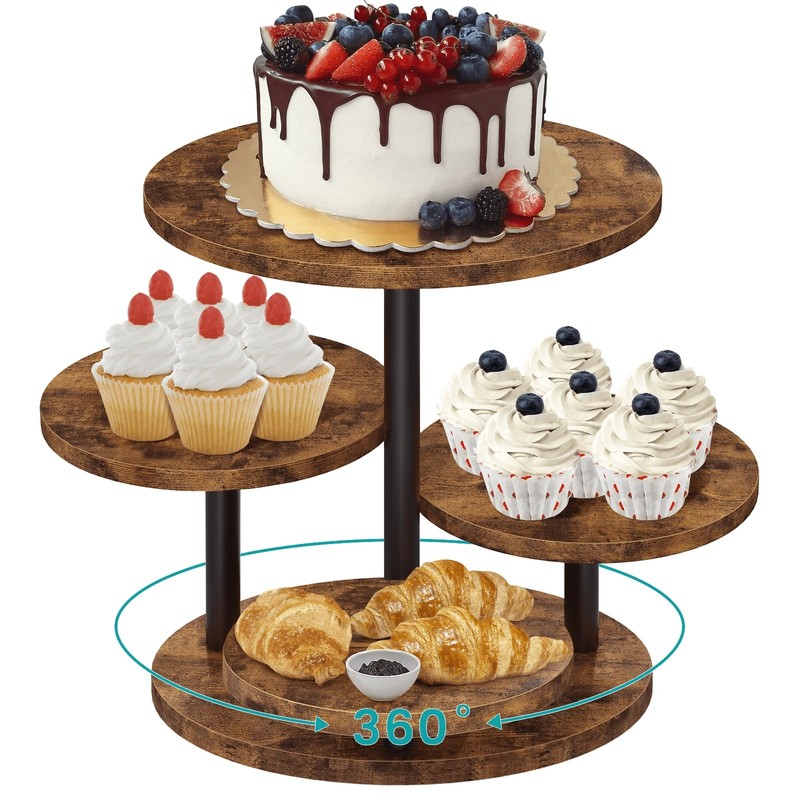 ELITEROO 4 Tier Round Cupcake Tower Stand for 50 Cupcakes, 360° Rotating Wood…