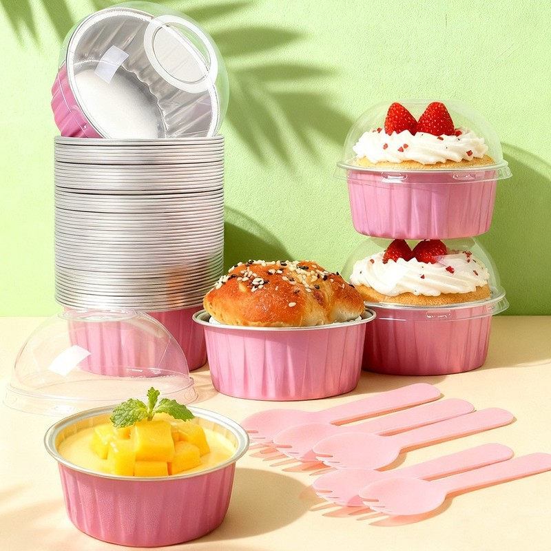 Aluminum Foil Baking Cups (40 Lids+40 Boxes+40 Spoons) 5Oz Cupcake Liners Set