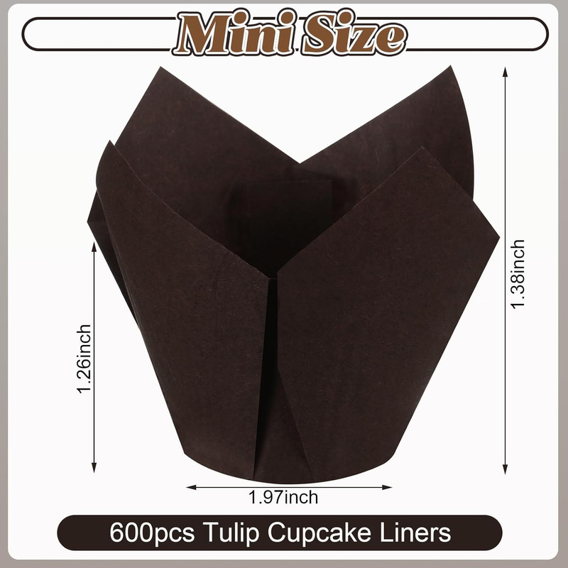 600 Mini Tulip Cupcake Liners Baking Cups Muffin Wrappers White Brown Beige gallery
