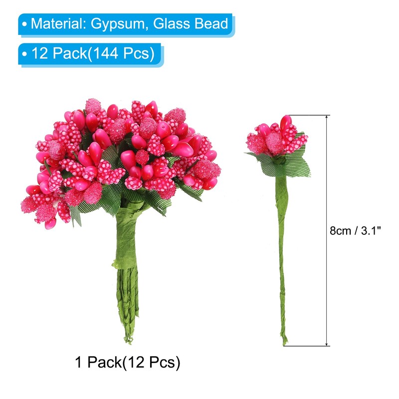 144Pcs Mini Artificial Pip Berry Picks Bunch, Fruit Flower Stamens, Rose Red gallery