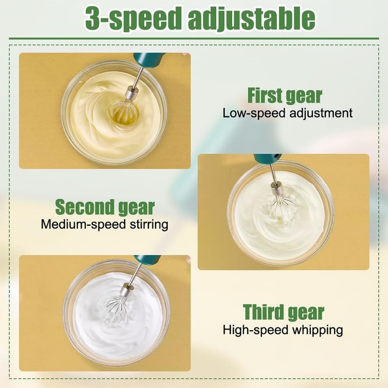 Hand Mixer,USB Rechargeable Detachable Electric Whisk Beaters with 3 Speed Mo... gallery