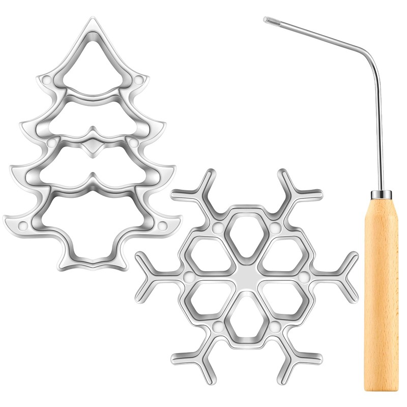 3 Pcs Bunuelos Mold with Wooden Handle Snowflakes Christmas Tree Rosette Iron…