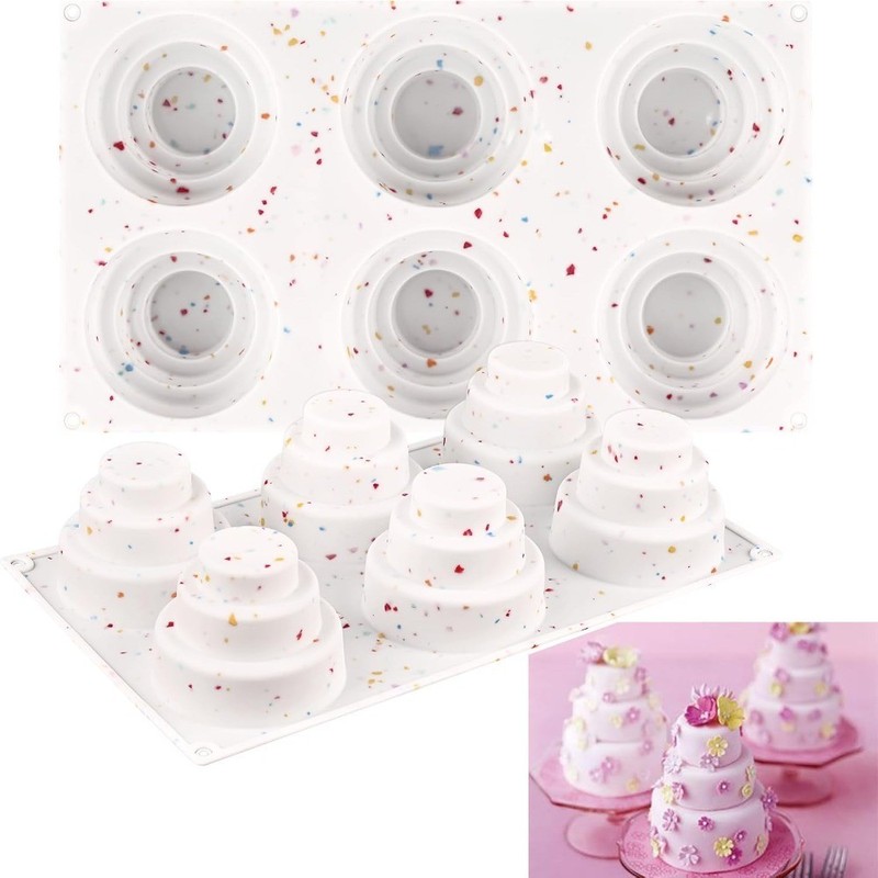 2 Pack 3 Tier Mini Cake Molds, 6 Cavity Silicone Cake Molds for Baking Cake