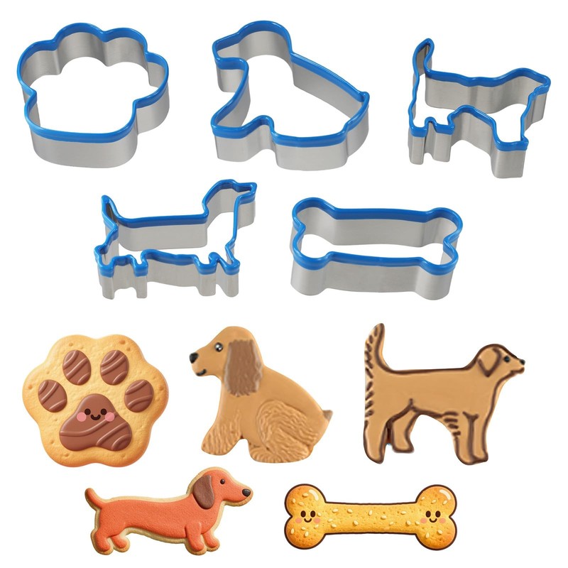 5PCS Dog Bone Cookie Cutters for Treats, Soft PVC Coated Paw Print Shaped Tre…