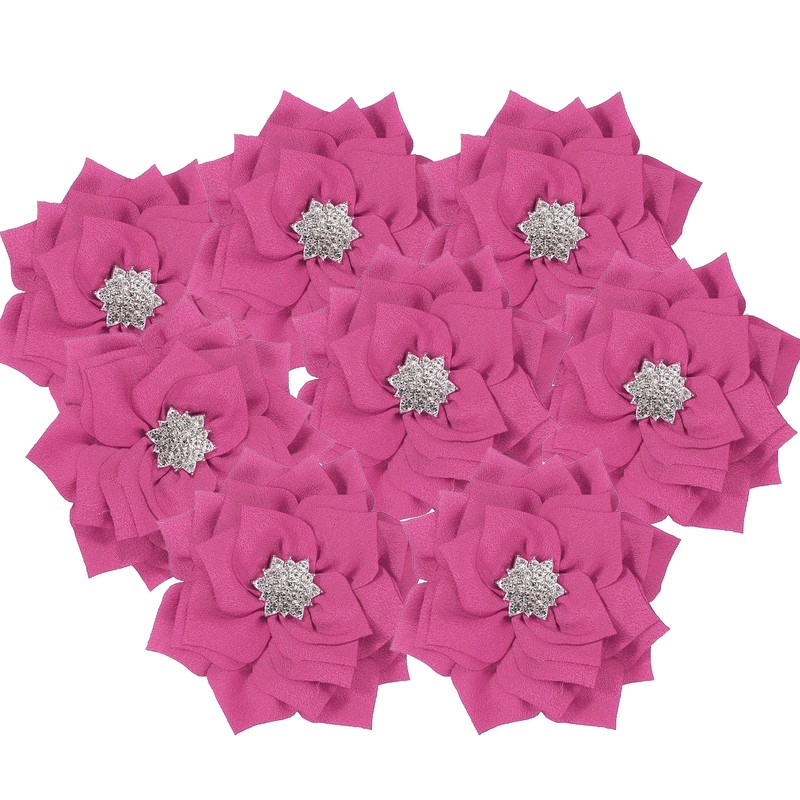 3 Inch 10 Pcs Rhinestone Pearl Chiffon Flower, Rose