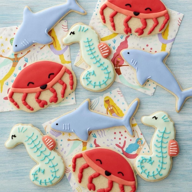 Wilton Painted Metal Cookie Cutter Set Under the Sea Horse Shark Crab gallery