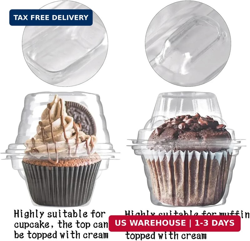 NPLUX 50 Pack Individual Cupcake Containers Plastic Cupcake Boxes Cupcake Holder gallery