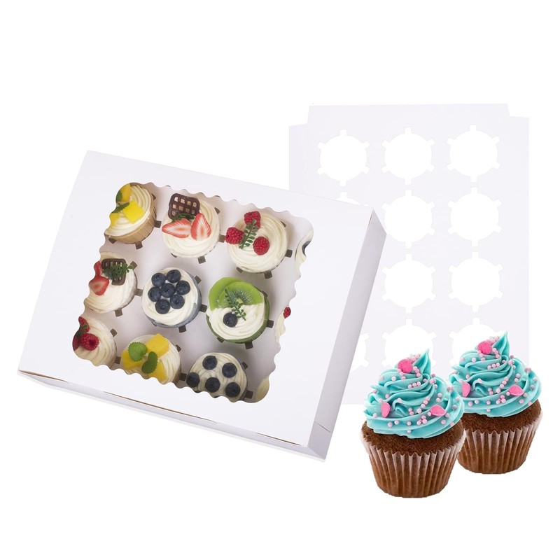 6-Set Cupcake Boxes Hold 12 Standard Cupcakes, Food Grade Cupcake Holders Bak…