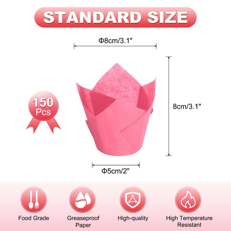 150Pcs Tulip Baking Cups Cupcake Muffins Liners Paper(3.1" x 2", Rose Red) gallery