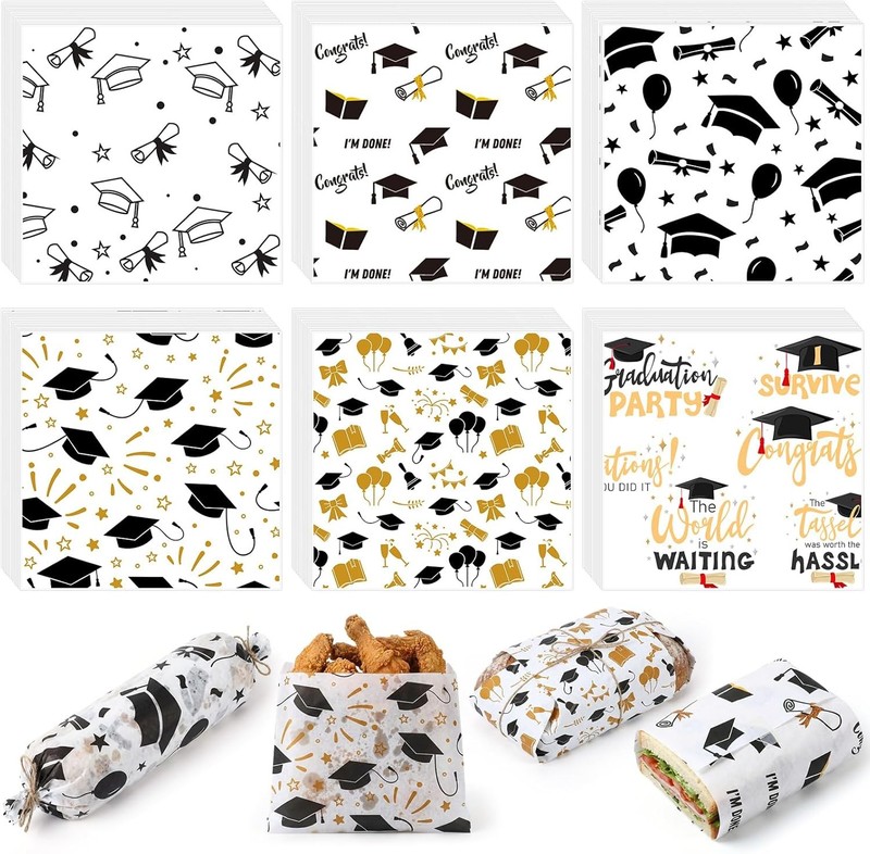 300 Pcs Graduat Wax Paper Sheets 12 x 12 Inch Bla and Gold