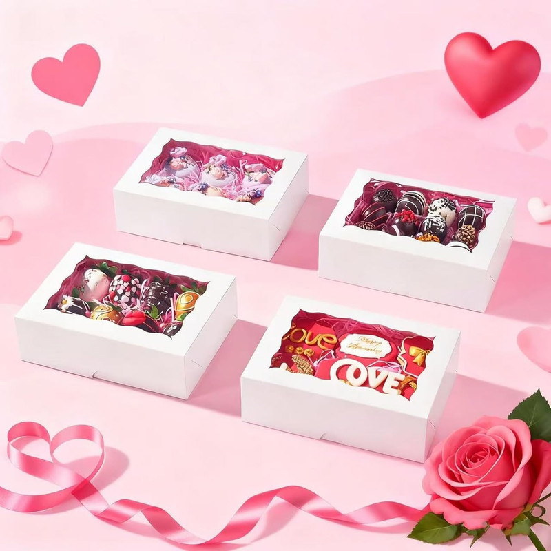 12PCS Bakery Boxes with Window (8X5X2 Inch) for Chocolate Covered Strawberries, gallery