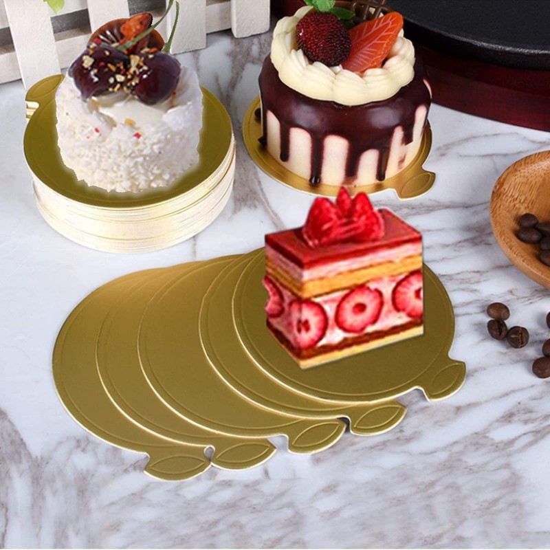 100 PCS Round Cake Boards Gold Circle Base Paper Mousse Dessert Tray Display gallery