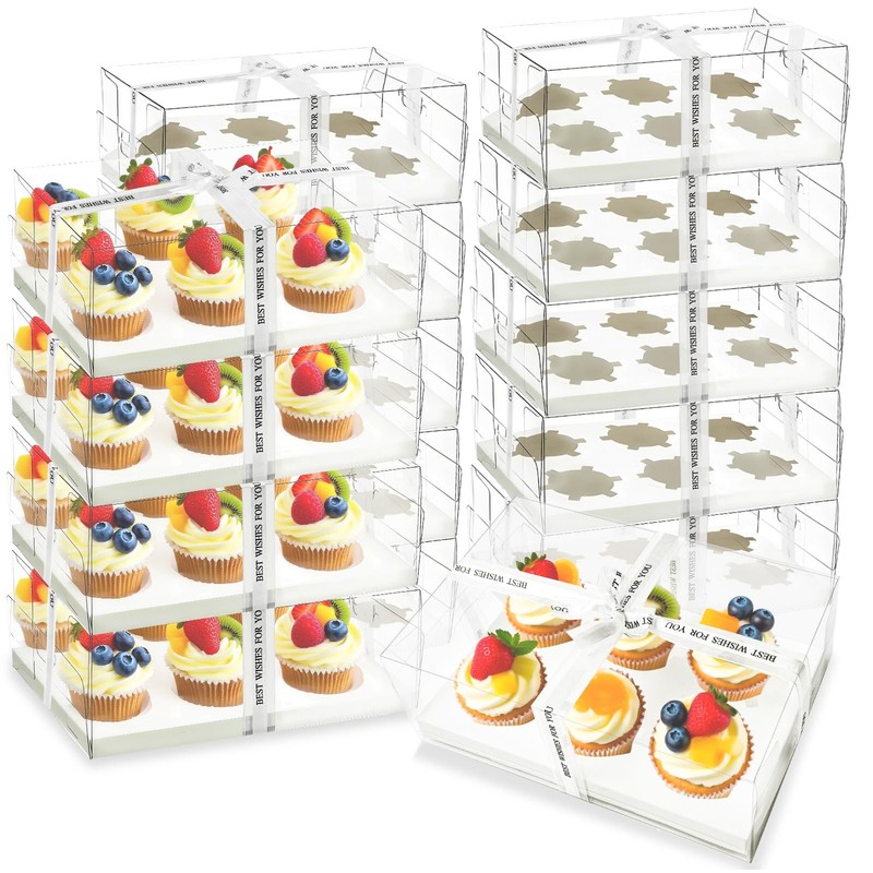 15 Pack Clear Cupcake Boxes, 6 Compartment Cupcake Container Set, Stackable P…