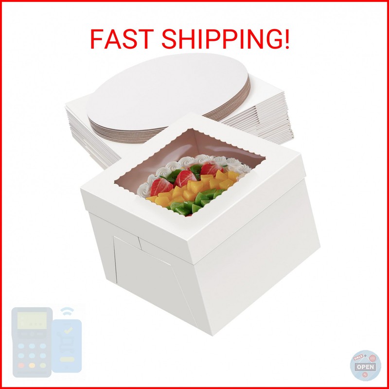 Packpal 20Pack 12x12x6 Cake Boxes with Boards, 10Pcs Cake Boxes & 10Pcs Cake Boa