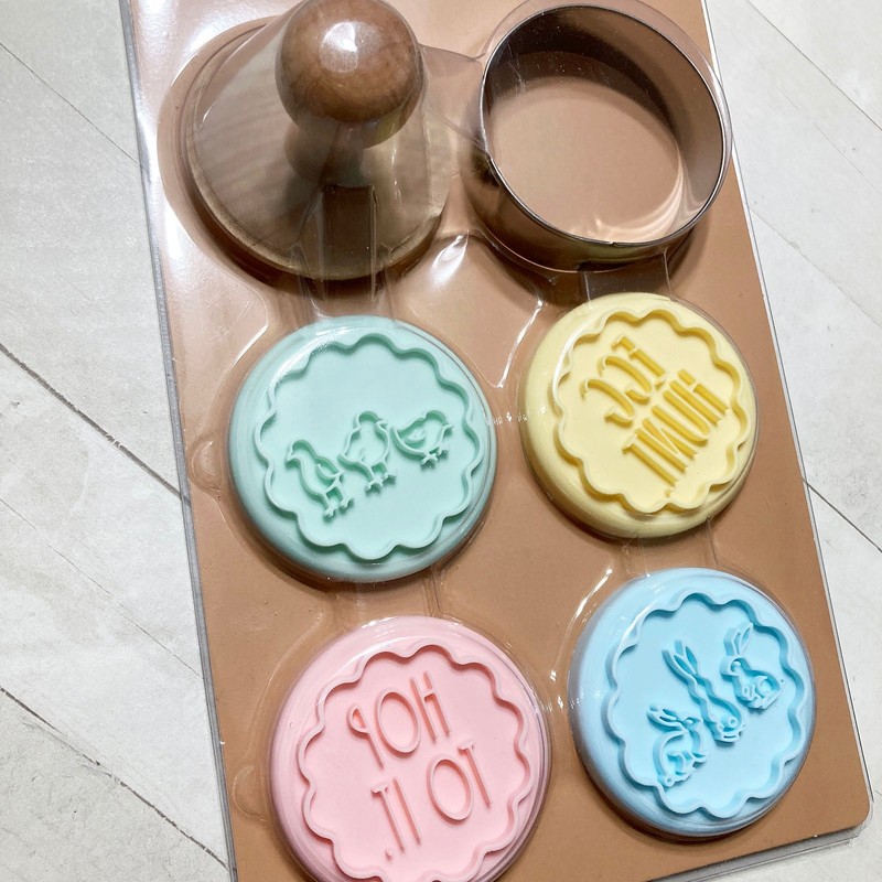 Rae Dunn Easter Cookie Stamp Cutter Set Silicone Wood Handle Spring Bunny gallery