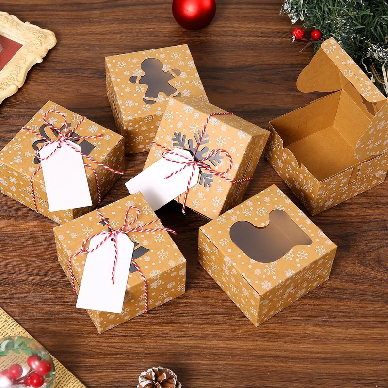 36 PCS Christmas Cookie Boxes 4x4x2.5 Inches Brown Bakery Boxes with Window S... gallery