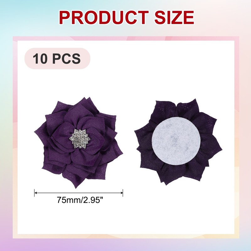 3 Inch 10 Pcs Rhinestone Pearl Chiffon Flower, Dark Purple gallery