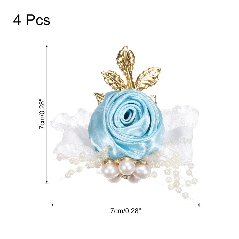 4pcs Wrist Corsage Artificial Flower Bracelets Rose Decorative 7x7cm Sky Blue gallery