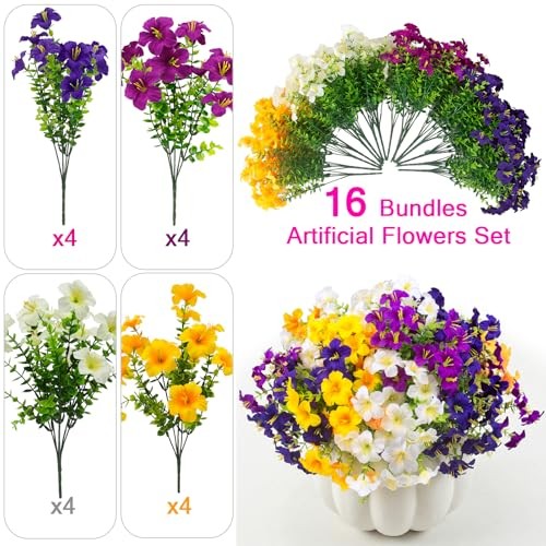 Pcs Faux Petunias Artificial Flowers for 16 - White, Yellow, Purple, Red Violet gallery