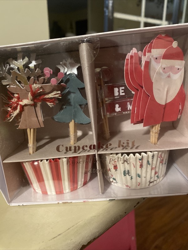Meri Meri Be Jolly! Christmas Cupcake Kit Santa Reindeer Picks NIB New