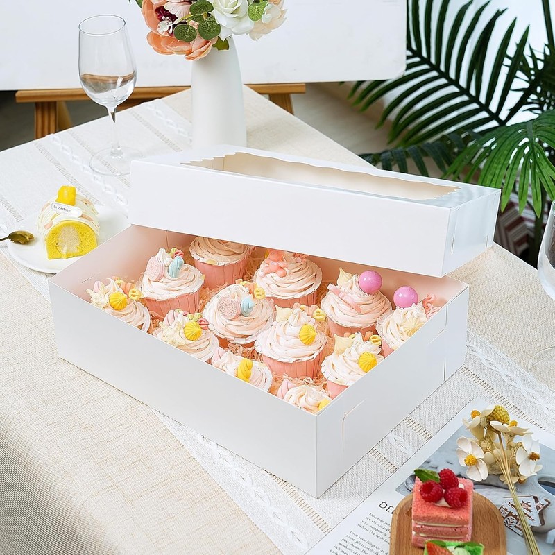 10pcs 14x10x4in Sheet Cake Boxes White Rectangle Bakery Boxes with Window, fo... gallery