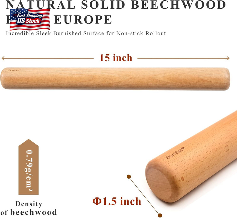 Bamber Wood Rolling Pin for Baking Wooden Rolling Dowel Stick Dough Roller for C gallery