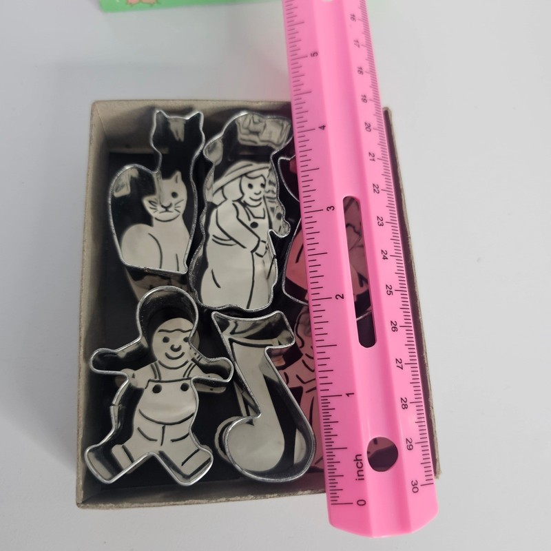 Vintage Mini Metal Cookie Cutters Dutch Boy Girl Music Note Cat Gingerbread Man gallery