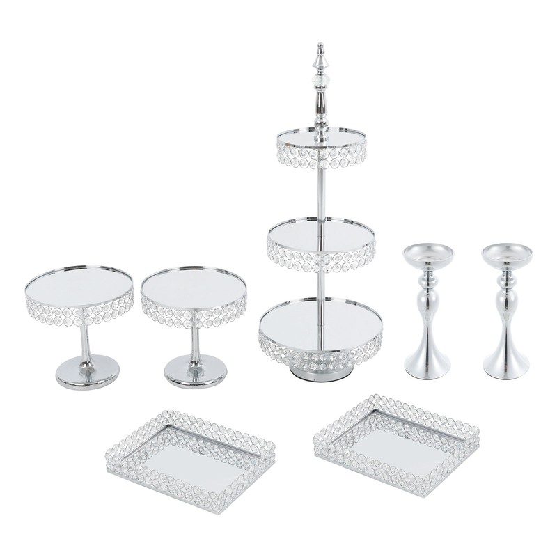 7 Pcs Dessert Table Display Set Stands And Smooth Trays Set For Wedding/birthday gallery