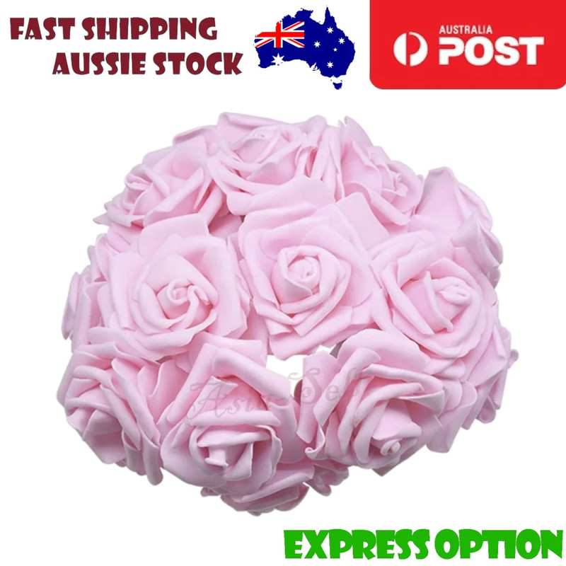 20pcs 7cm Light Pink Foam Flowers Rose Stems Artificial Wedding Bride Bouquet