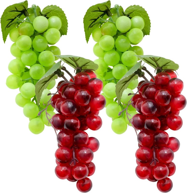 4 Bunches Fake Grapes Faux Dark Red Grape Fruit Artificial Green Grapes