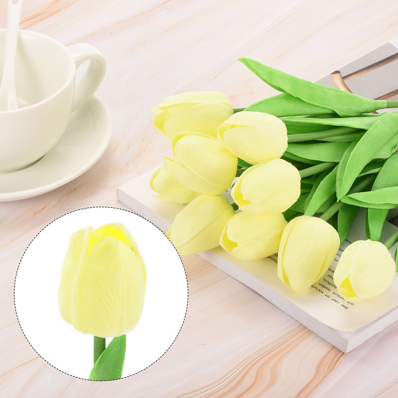 20pcs Tulips Artificial Flowers, Fake Tulip Stems Real Touch (Pale Yellow) gallery