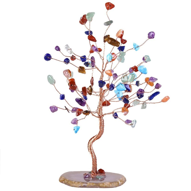 Sunyik Handmade 7 Chkara Crystal Money Tree Set On Natural Agate Slice Base gallery