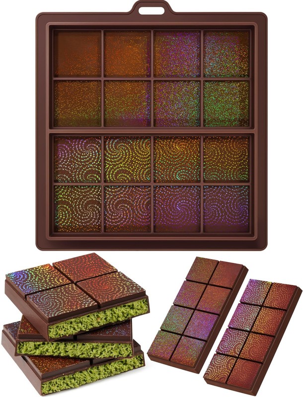NiHome 0.67 Inch Holographic Dubai Chocolate Molds, Silicone Chocolate Bar Mold