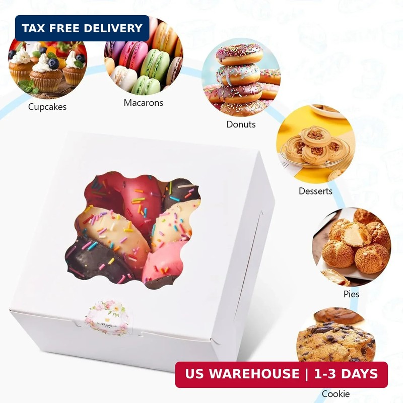 20 Pack Cookie Boxes with Window, 6x6x3 Inches White Bakery Boxes for Treats, Pa gallery