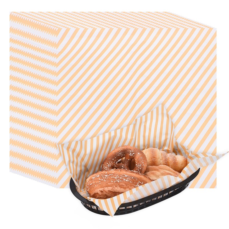 50pcs Twill Wax Paper Sheets with 5 Pcs Fast Food Baskets, Orange