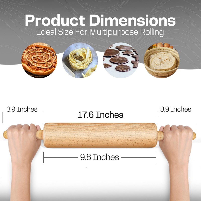 Wooden Rolling Pin 17.6 Inch with Rotating Large (17.6 Inches), Brown gallery