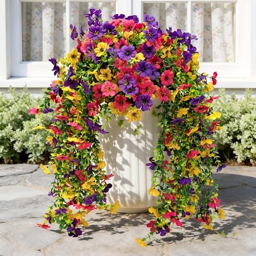 Artificial Hanging Flowers for Outdoors Faux Plants, 2 PCS Vibrant Trio(daisy)