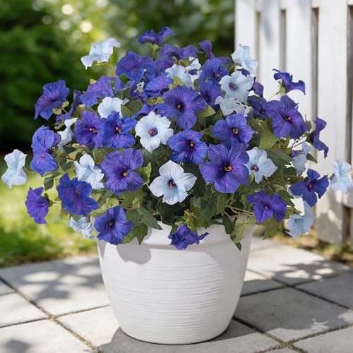 6 Pcs Artificial Flowers Fake Petunias for Outdoors, Faux Flowers Double Blue gallery