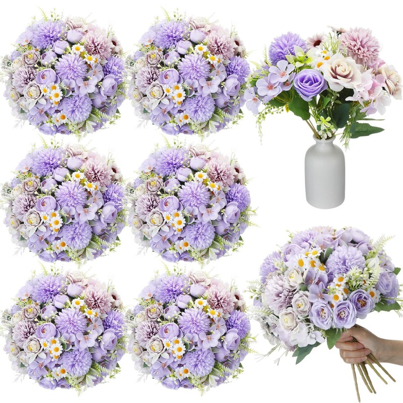 Tigeen 6 Bundles Artificial Bouquet Flowers Artificial Peonies Faux Roses Silk