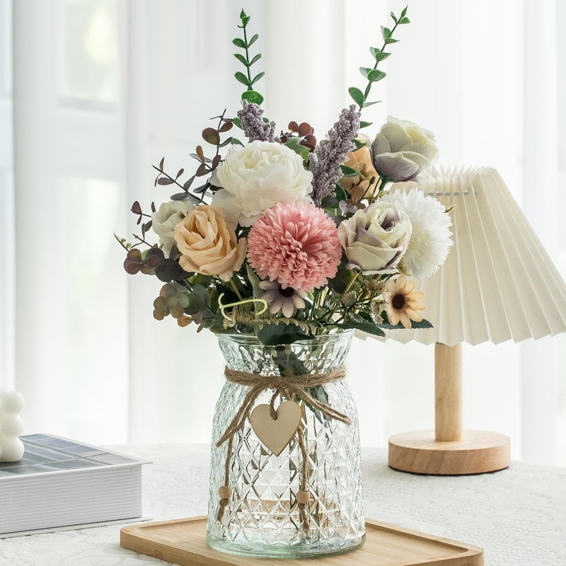 Aubcee 3 Pack Set Fake Flowers Vase Faux Peony Silk Flowers For Home Decorfake
