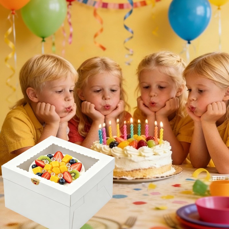 BONXAXK 2 Pack Cake Boxes, 12x12x8 Inches Tall 12 x 12 x 8 inches, White gallery