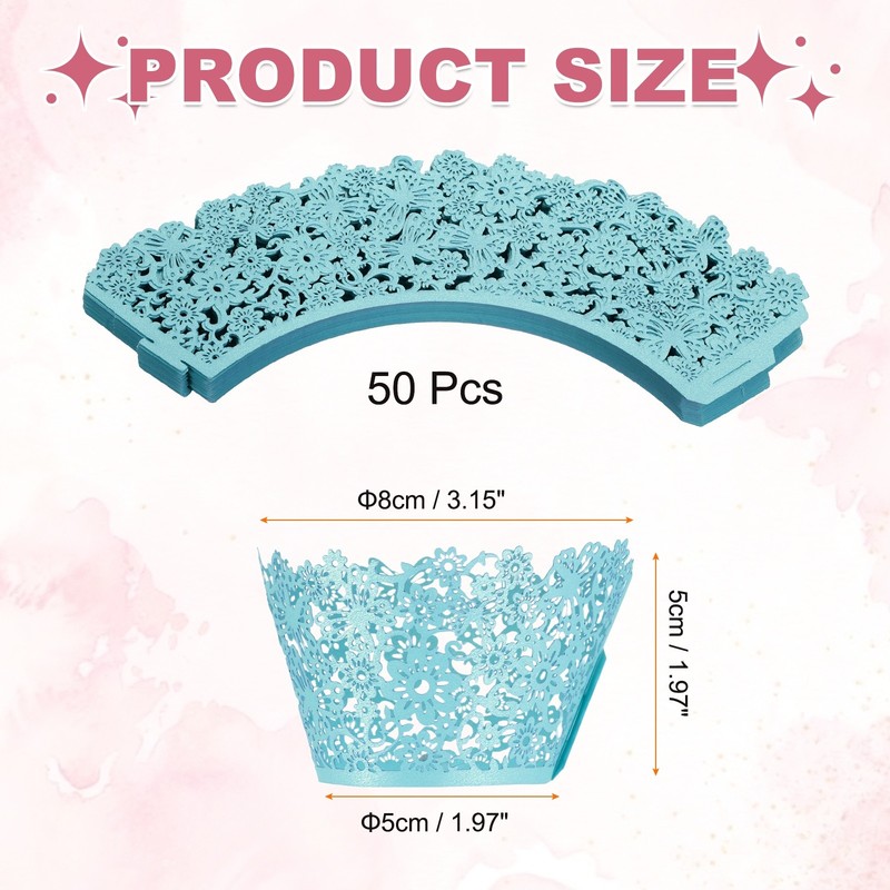 50Pcs, Lace Cupcake Liners Hollow Butterfly Cupcake Wraps Light Blue gallery