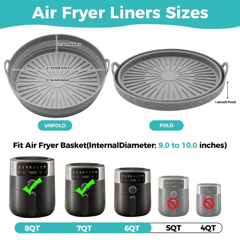 Square Silicone Air Fryer Liners - 8 Inch Reusable Air Fryer Pot，Easy to gallery