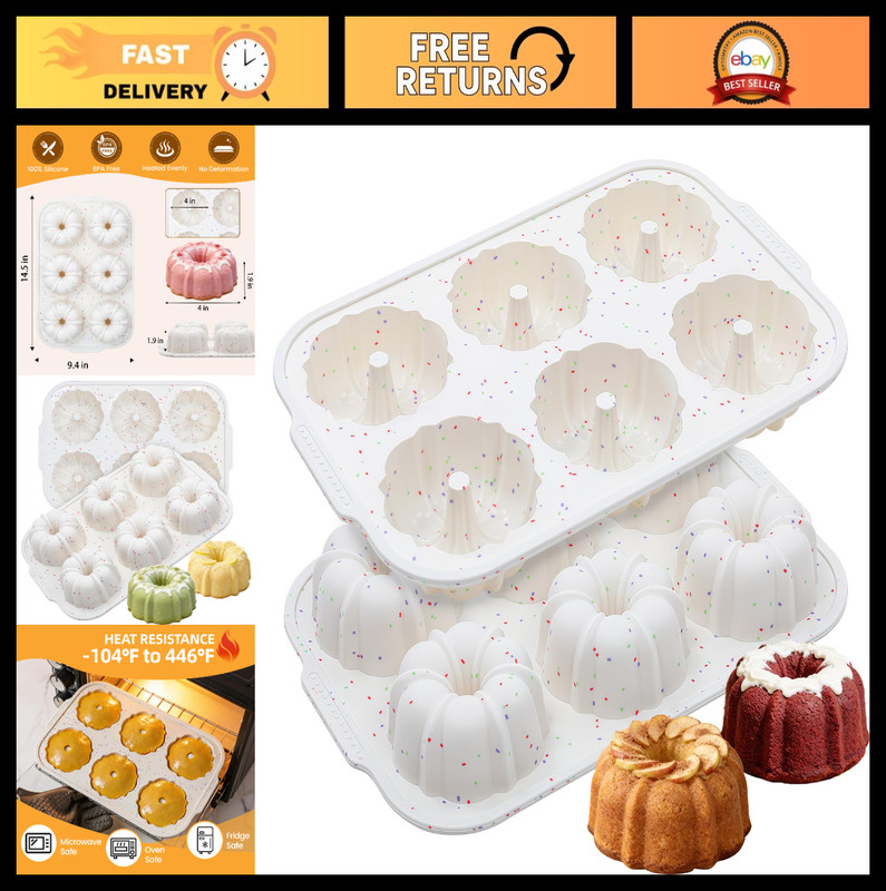 Jumbo Nonstick Fluted Tube Pan Set – 2 Silicone Molds for Cakes, Donuts, Brownie