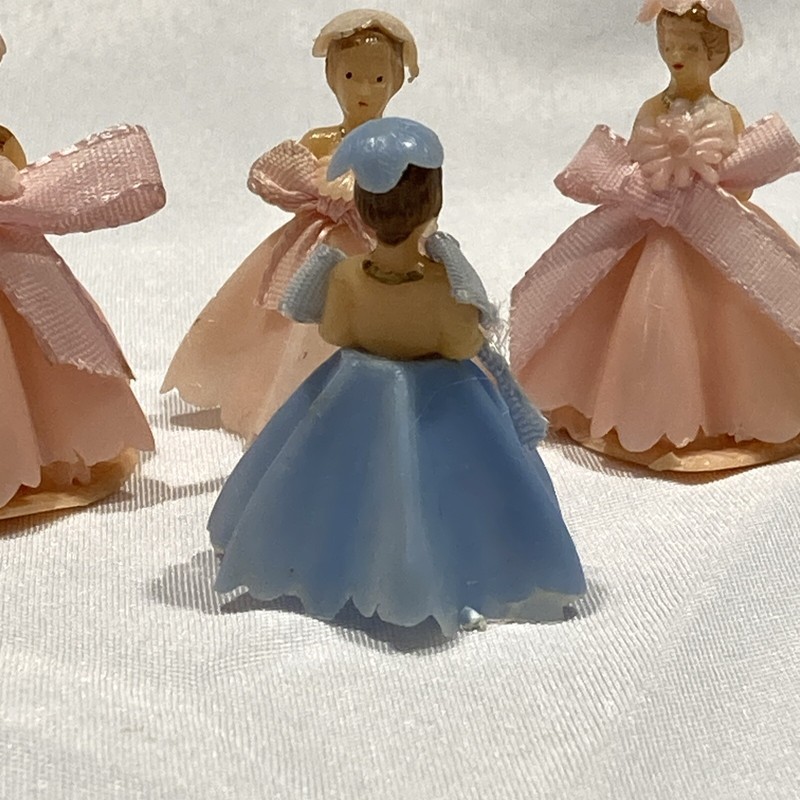 4 Ballroom Ladies Cake Decorations Hong Kong 3 Pink & 1 Blue, 1.5 In Tall, 1950s gallery